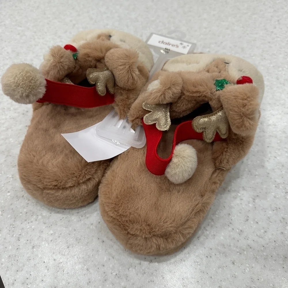 NEW Claire's Holiday Reindeer Slippers Kids Size M/L